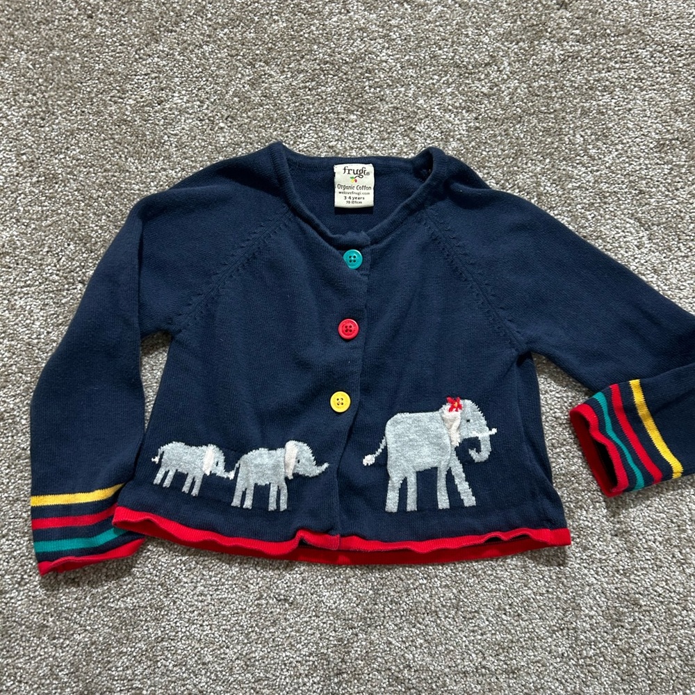 Frugi 3-4 Navy Elephant Kids Cardigan